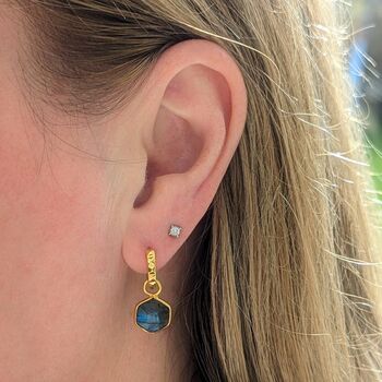 The Hexagon Labradorite Gold Plated Gemstone Earrings, 2 of 4