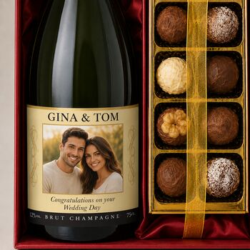Personalised Champagne And Truffles Gift Set Include Any Photo, Name And Message. Presented In A Silk Lined Gift Box, 5 of 8
