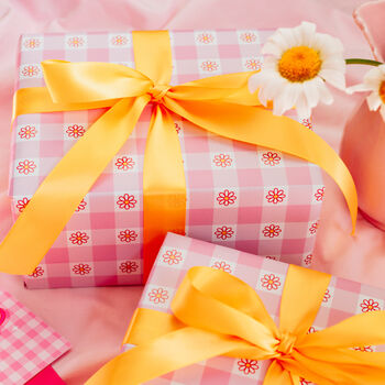 Pink Gingham Daisy Wrapping Paper, 2 of 3