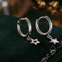 Mismatched Star Dangle Huggie Hoop Earrings, thumbnail 3 of 12