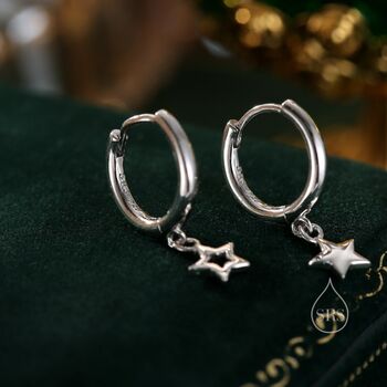 Mismatched Star Dangle Huggie Hoop Earrings, 3 of 12