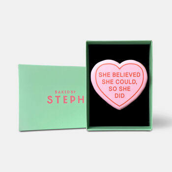 She Believed She Could Heart International Women's Day Iced Biscuit Letterbox Gift, 2 of 8