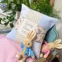 Personalised Blue And Grey Bunny Name Cushion, thumbnail 7 of 8