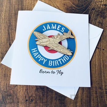 Personalised Birthday Card With Wooden Spitfire Attached, 4 of 5