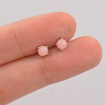 Sterling Silver Pink Opal Tiny Stud Earrings, 5 of 12