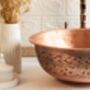Engraved Matte Copper Vessel Sink With Drain Cap, 400 Mm Diameter, thumbnail 6 of 8