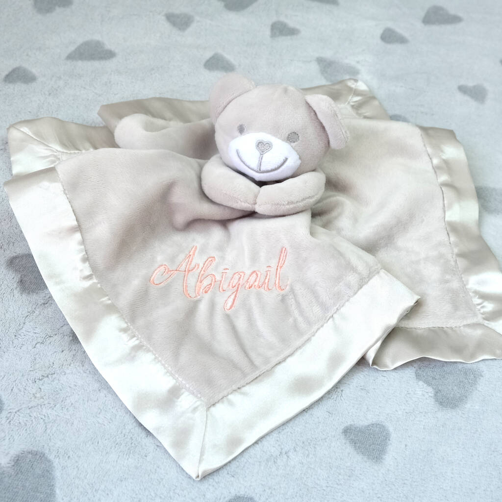 Personalised Grey Bear Comforter With Satin Back, 1 of 7