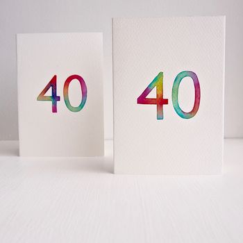 Handmade 40th Birthday Any Age Rainbow Watercolour Card, 2 of 7
