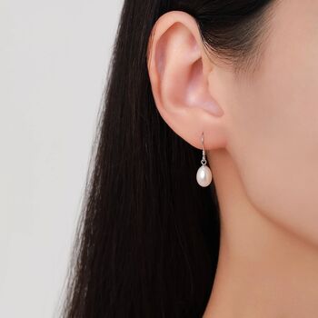 Freshwater Pearl Drop Hook Earrings In Sterling Silver, 6 of 10