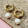 Effie Chunky Plated Gold Hoop Pearl Earrings, thumbnail 1 of 6