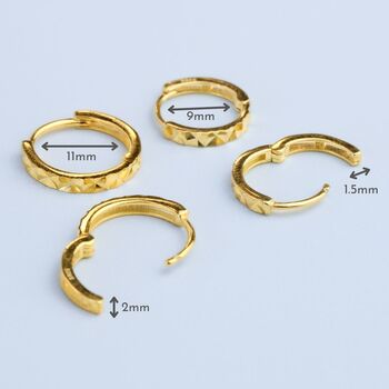 14k Gold Colour Sterling Silver Faceted Hoop Earrings, 3 of 5