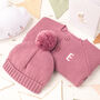 Luxury Dawn Pink Bobble Hat And Cardigan Baby Gift Set, thumbnail 3 of 10