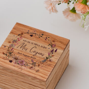 Personalised Wildflowers Solid Oak Wood Keepsake Trinket Box, 3 of 5