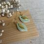Ceramic Mint Leaf Dangle Earrings Gold Plated, thumbnail 3 of 6
