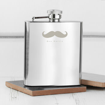 Personalised Stainless Steel Moustache Hip Flask, 6 of 8