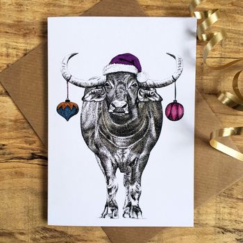 Water Buffalo With Baubles Christmas Greetings Card, 2 of 4