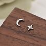 Four Point Star And Moon Stud Earrings, thumbnail 5 of 12