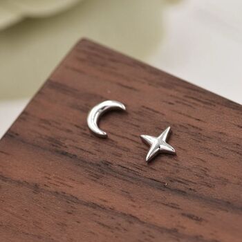 Four Point Star And Moon Stud Earrings, 5 of 12