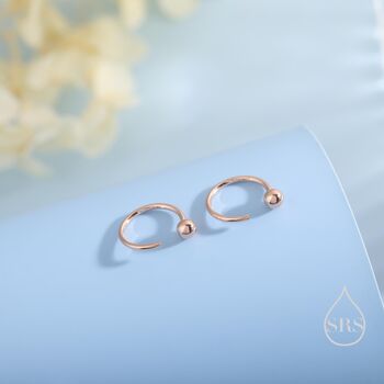 Sterling Silver Minimalist Ball Huggie Hoop Threader Earrings, 4 of 12