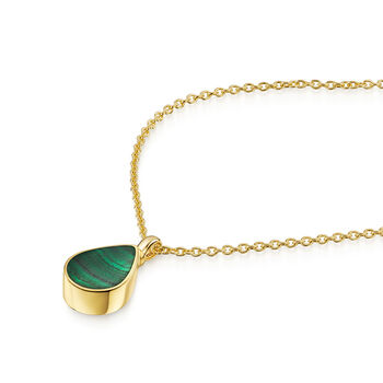 Teardrop Malachite Urn Necklace 18 K Gold Plated Silver, 5 of 6