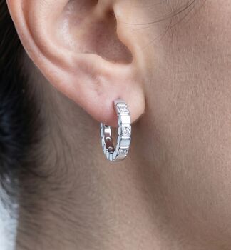 Shikaku Stone Silver Huggie Hoop Earrings, 2 of 5