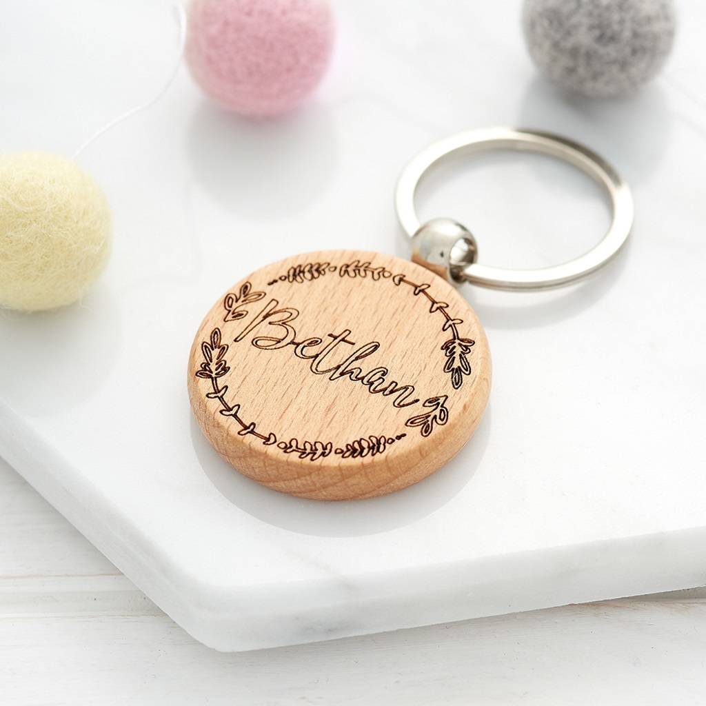 Image of Personalised Wooden Wreath Keyring