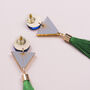 Geometric Green Tassle Party Earrings, thumbnail 5 of 5