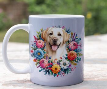 Personalised Labrador Retriever Summer Floral Dog Wreath Cushion And Mug Gift Bundle, 3 of 4