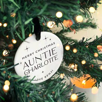 Personalised Ceramic Christmas Bauble For Auntie Or Uncle, 5 of 10