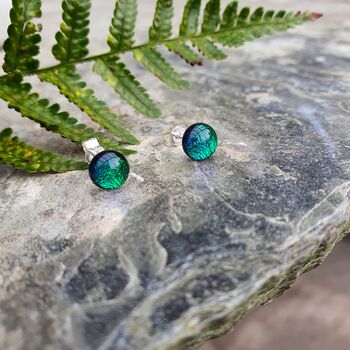 Emerald Green Fused Glass Sterling Silver Stud Earrings, 10 of 12