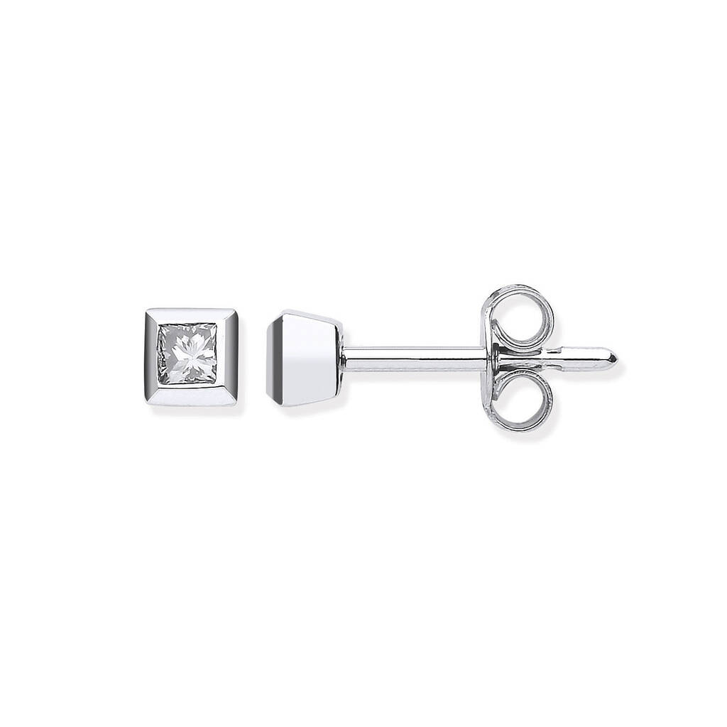 Fine Diamond 18ct White Gold Princess Cut Stud Earrings