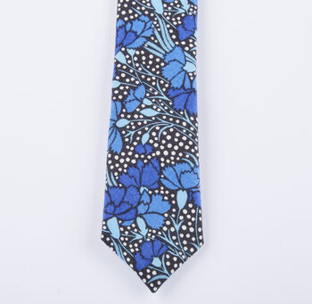 Mens Blue Floral Skinny Tie, 2 of 7