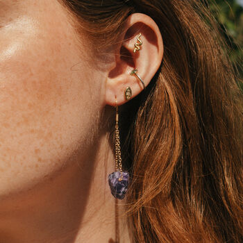 Gold Tone Raw Amethyst Crystal Earrings, 2 of 3