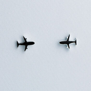 Sterling Silver Black Plane Stud Earrings, 2 of 6