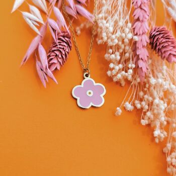Pink Flower Enamel Gold Plated Charm Necklace, 5 of 7