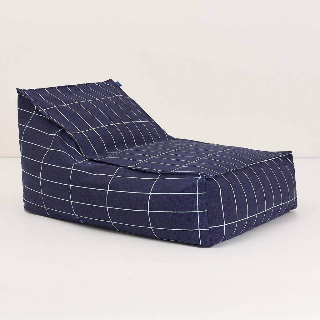 Vibes Adult Long Beanbag In Navy Blue Grid, 1 of 3