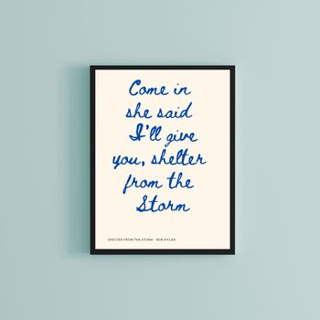 A4 Song Lyrics Print, Bob Dylan, Come In She Said I'll Give You Shelter From The Storm, 2 of 5