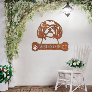 Personalised Shih Tzu Welcome Metal Wall Art Sign For Home And Garden Decor, 7 of 11