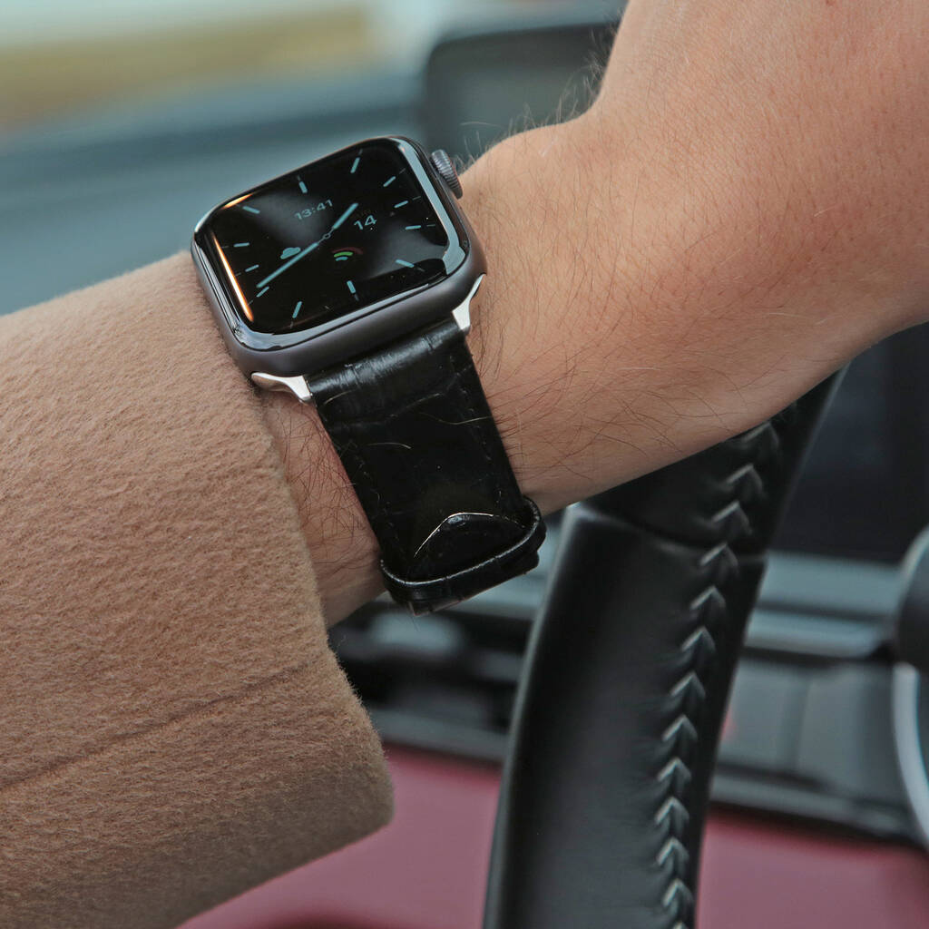 Black Croc Leather Strap For Apple Watch, 1 of 5