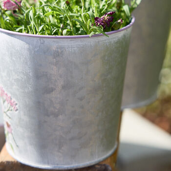 Galvanised Zinc Set Of Three Flower Planters, 4 of 4