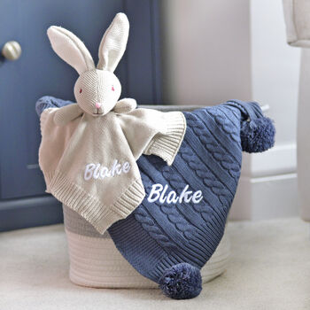 Personalised Bunny Comforter And Cable Blanket Steel, 2 of 10