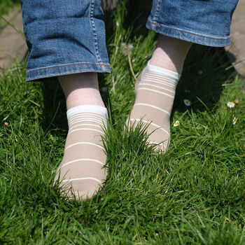 Retro Stripe Cream And Organic Green Men's Trainer Socks, 2 of 9
