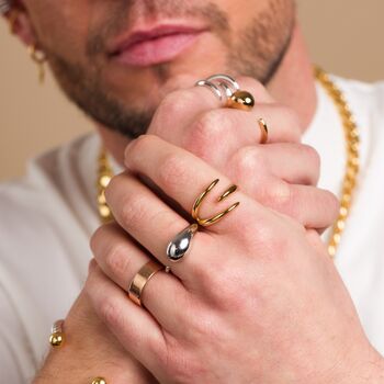 Gold Plated Claw Triple Band Open Ring, 2 of 3