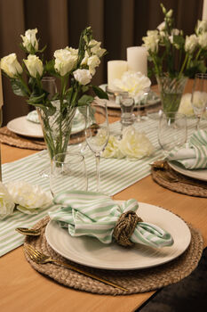Cotton Linen Stripe Napkins Green/Ivory • Set Of Four, 4 of 4