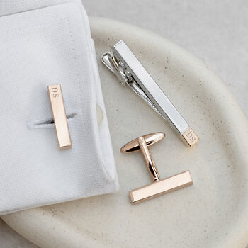 Personalised Two Tone Cubic Tie Clip And Cufflink Set, 4 of 12