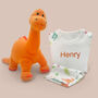 Dinosaur Soft Toy And Personalised Pyjamas, Orange, thumbnail 1 of 9