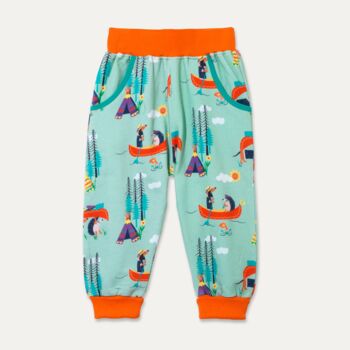 Organic Kids Joggers With Canoeing Dogs And Hedgehogs, 2 of 6