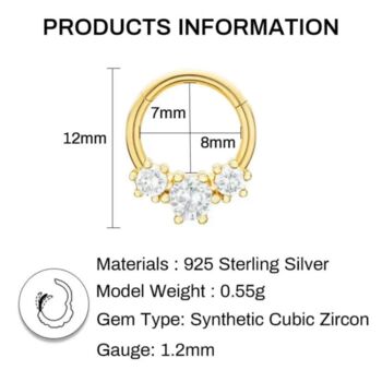Gold Plated Pave Trio Hoop For Tragus Or Helix, 3 of 3