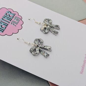 Ribbon Bow Mini Glitter Resin Earrings, 11 of 12