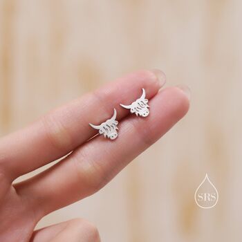 Sterling Silver Dainty Highland Cow Stud Earrings, 4 of 11